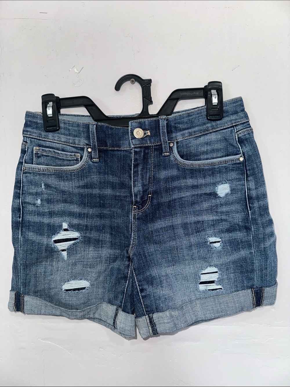 White House Black Market Distressed Roll-Cuff Denim Shorts - Blue